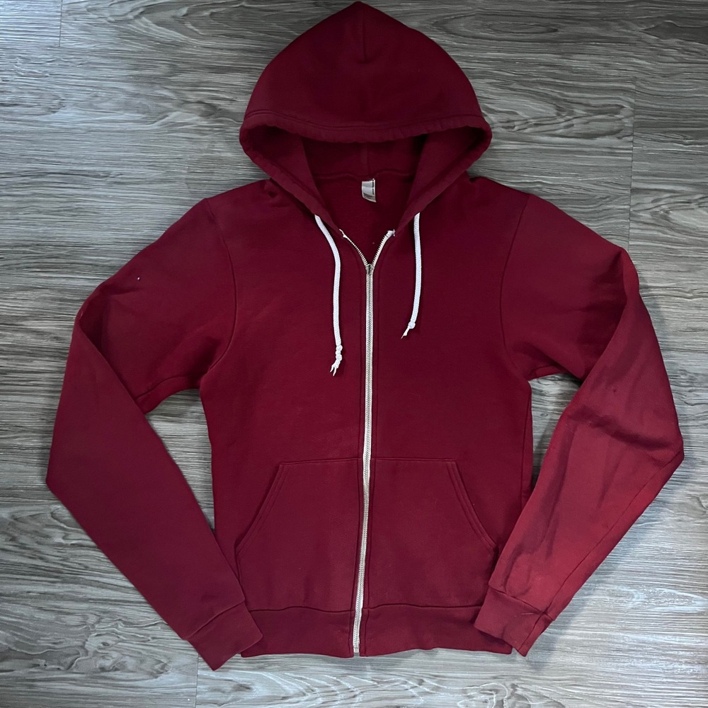 American Apparel Mens XS Burgundy Maroon Flex Fleece Full Zip Hoodie Sweatshirt